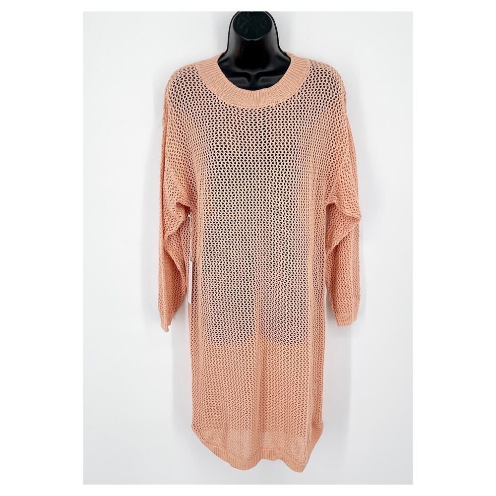 Callahan Revolve Knit Dress NEW Womens Sz M Orange Long Sleeve Open Weave Cotton